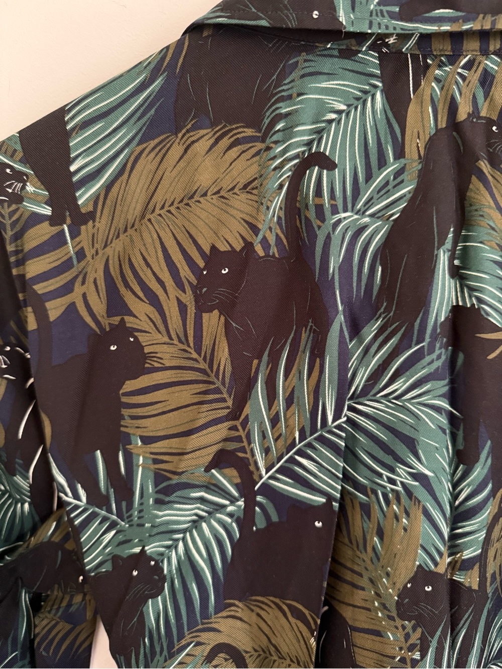 Boden Olive & Teal Black Panther Palm-Print Long Sleeve Shirt Dress NWOT Size 10 - Picture 3 of 5